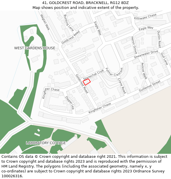 41, GOLDCREST ROAD, BRACKNELL, RG12 8DZ: Location map and indicative extent of plot