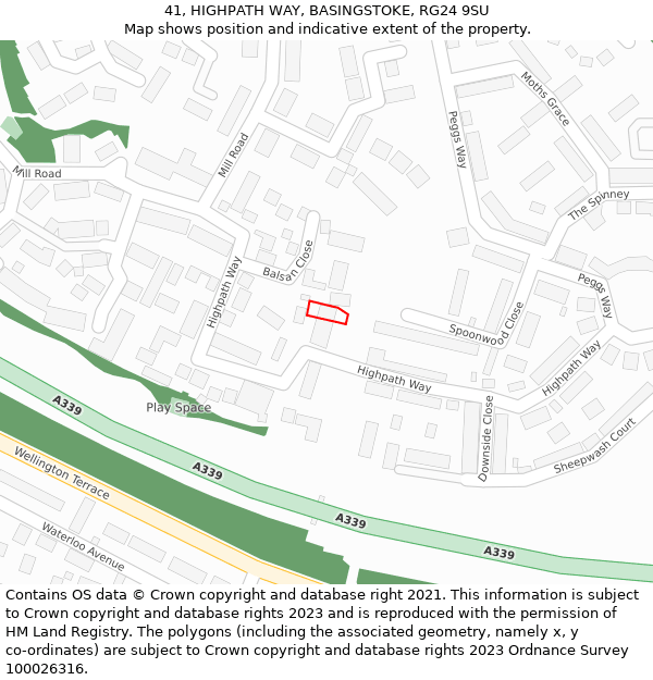 41, HIGHPATH WAY, BASINGSTOKE, RG24 9SU: Location map and indicative extent of plot