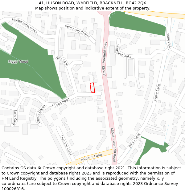 41, HUSON ROAD, WARFIELD, BRACKNELL, RG42 2QX: Location map and indicative extent of plot