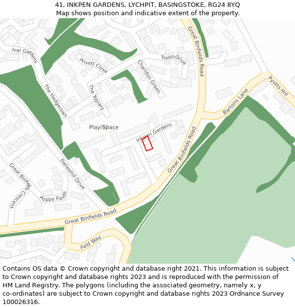 41, INKPEN GARDENS, LYCHPIT, BASINGSTOKE, RG24 8YQ: Location map and indicative extent of plot