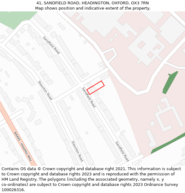 41, SANDFIELD ROAD, HEADINGTON, OXFORD, OX3 7RN: Location map and indicative extent of plot