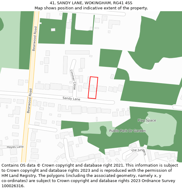 41, SANDY LANE, WOKINGHAM, RG41 4SS: Location map and indicative extent of plot
