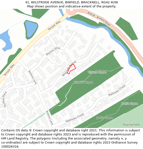 41, WILSTRODE AVENUE, BINFIELD, BRACKNELL, RG42 4UW: Location map and indicative extent of plot