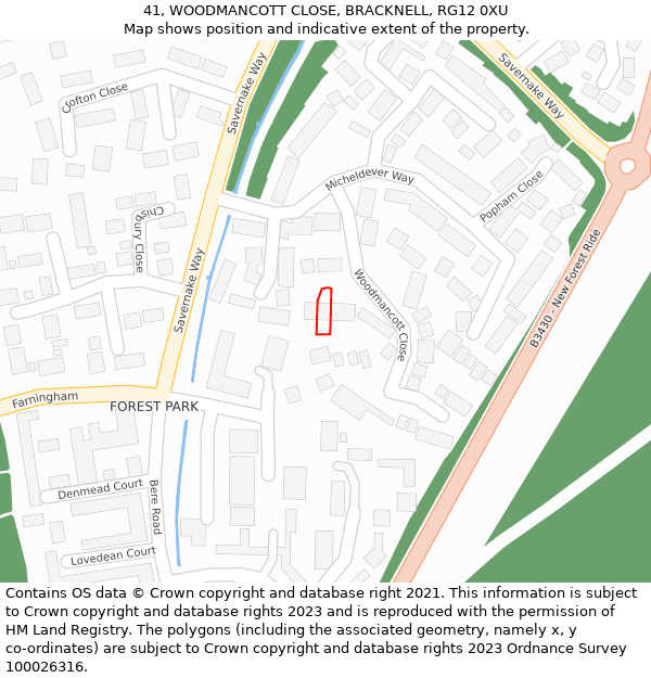 41, WOODMANCOTT CLOSE, BRACKNELL, RG12 0XU: Location map and indicative extent of plot