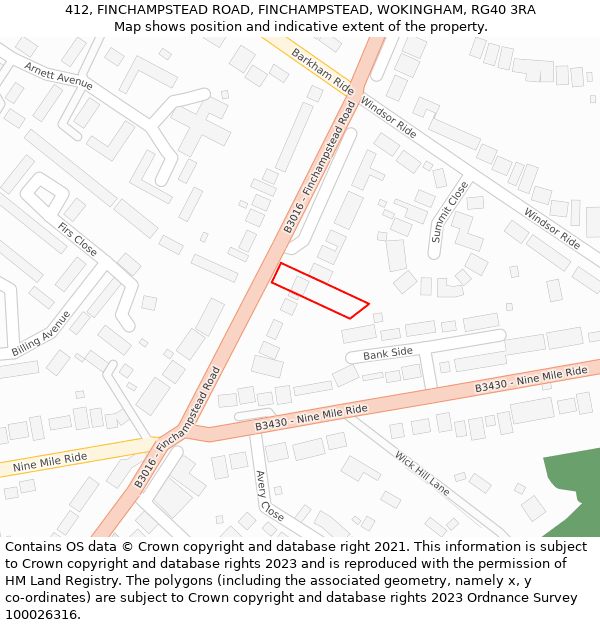 412, FINCHAMPSTEAD ROAD, FINCHAMPSTEAD, WOKINGHAM, RG40 3RA: Location map and indicative extent of plot