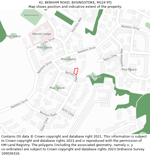 42, BENHAM ROAD, BASINGSTOKE, RG24 9TJ: Location map and indicative extent of plot