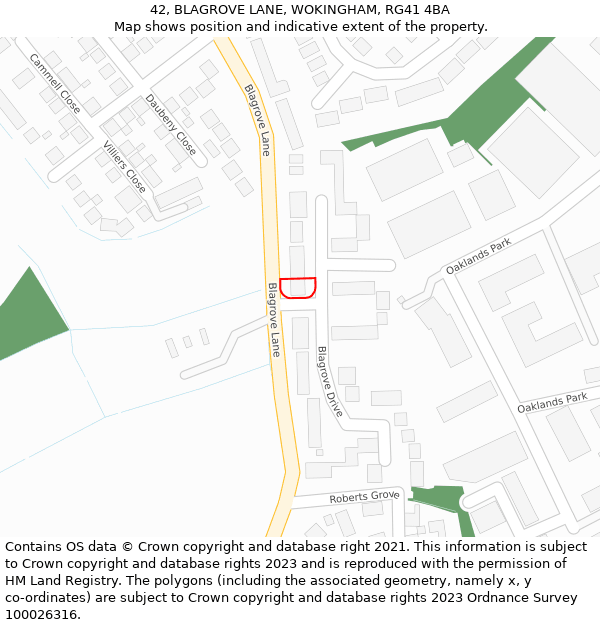 42, BLAGROVE LANE, WOKINGHAM, RG41 4BA: Location map and indicative extent of plot