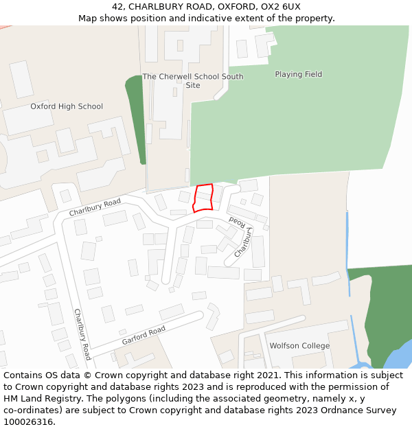 42, CHARLBURY ROAD, OXFORD, OX2 6UX: Location map and indicative extent of plot