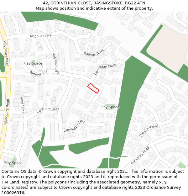 42, CORINTHIAN CLOSE, BASINGSTOKE, RG22 4TN: Location map and indicative extent of plot