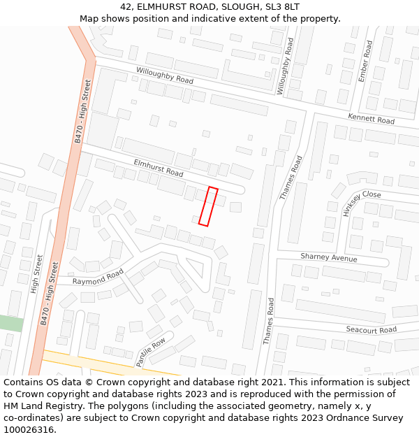 42, ELMHURST ROAD, SLOUGH, SL3 8LT: Location map and indicative extent of plot
