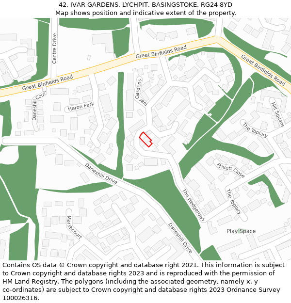 42, IVAR GARDENS, LYCHPIT, BASINGSTOKE, RG24 8YD: Location map and indicative extent of plot