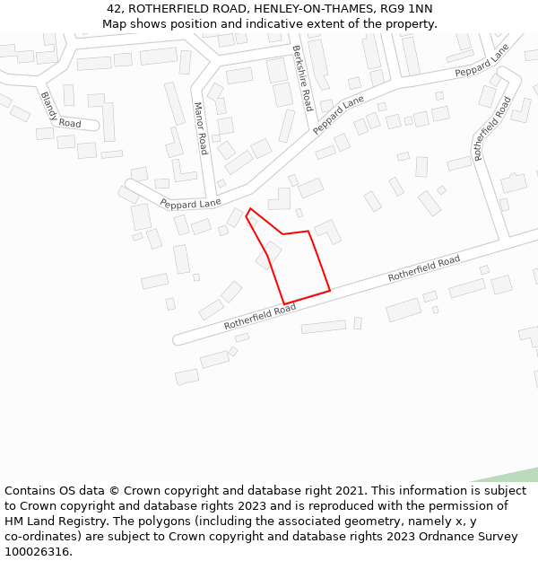 42, ROTHERFIELD ROAD, HENLEY-ON-THAMES, RG9 1NN: Location map and indicative extent of plot