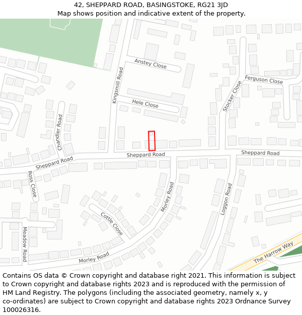 42, SHEPPARD ROAD, BASINGSTOKE, RG21 3JD: Location map and indicative extent of plot