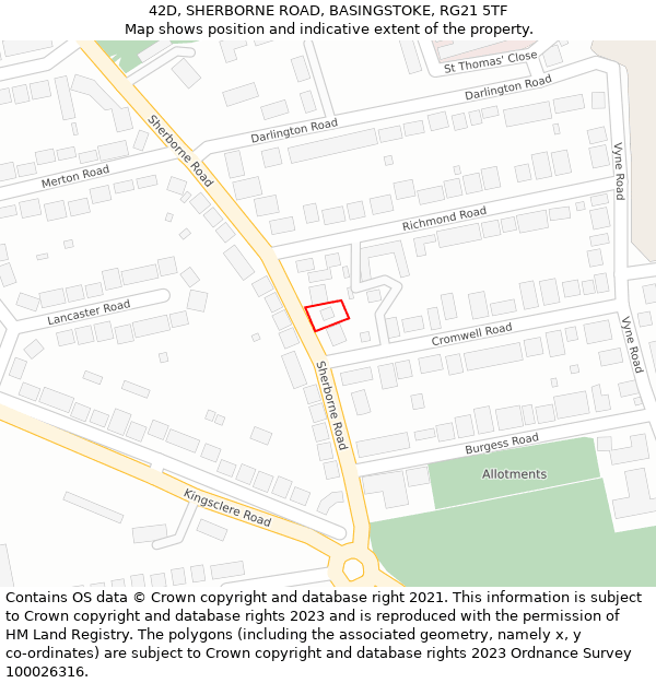 42D, SHERBORNE ROAD, BASINGSTOKE, RG21 5TF: Location map and indicative extent of plot