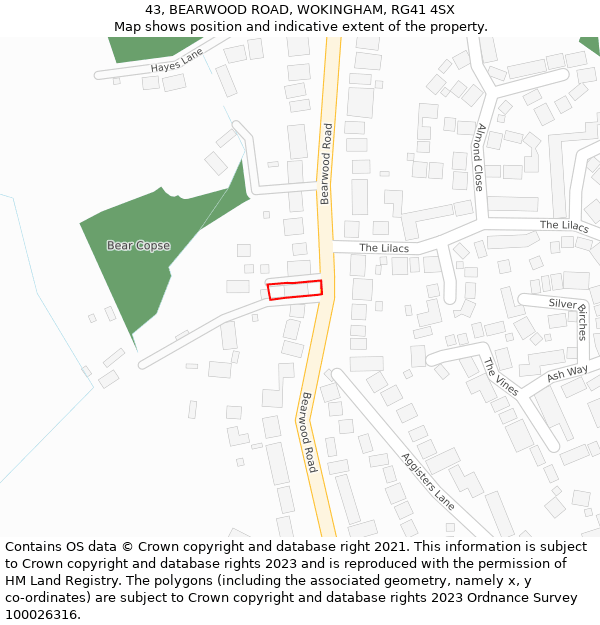 43, BEARWOOD ROAD, WOKINGHAM, RG41 4SX: Location map and indicative extent of plot