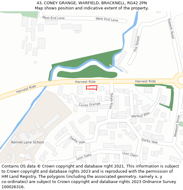 43, CONEY GRANGE, WARFIELD, BRACKNELL, RG42 2PN: Location map and indicative extent of plot