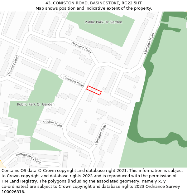 43, CONISTON ROAD, BASINGSTOKE, RG22 5HT: Location map and indicative extent of plot