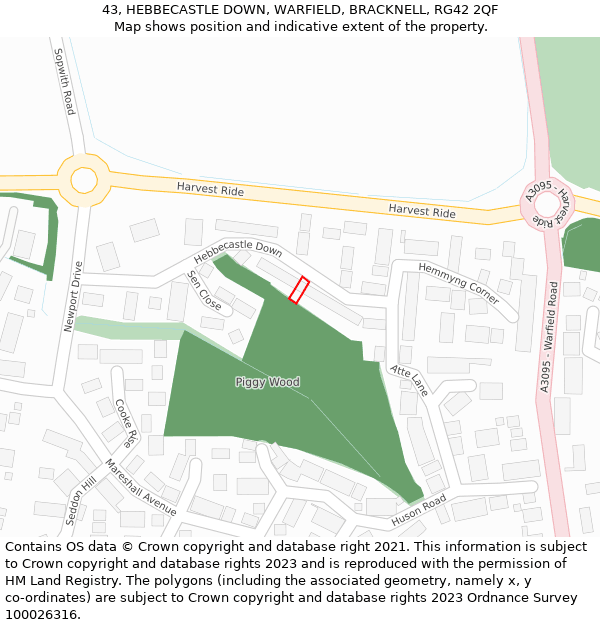 43, HEBBECASTLE DOWN, WARFIELD, BRACKNELL, RG42 2QF: Location map and indicative extent of plot