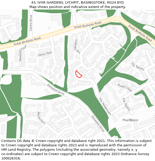 43, IVAR GARDENS, LYCHPIT, BASINGSTOKE, RG24 8YD: Location map and indicative extent of plot