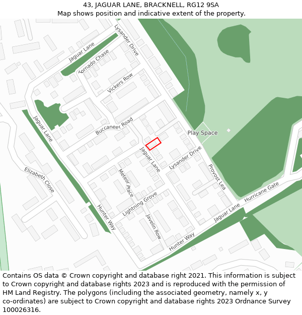 43, JAGUAR LANE, BRACKNELL, RG12 9SA: Location map and indicative extent of plot