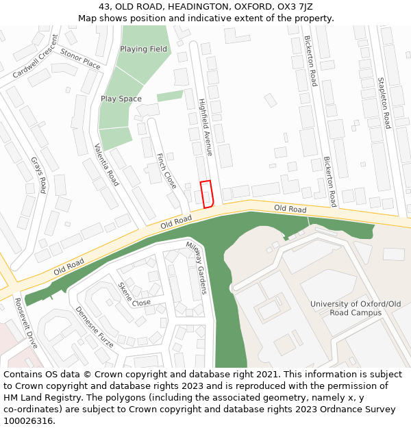 43, OLD ROAD, HEADINGTON, OXFORD, OX3 7JZ: Location map and indicative extent of plot