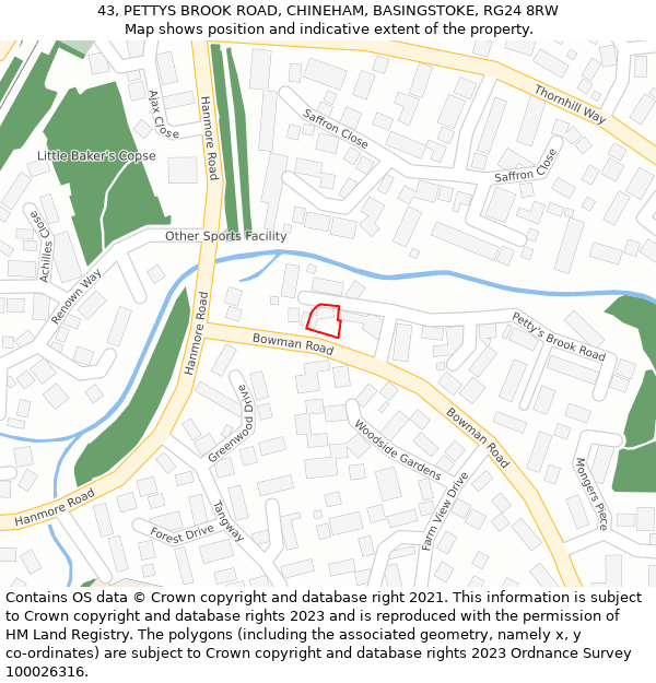 43, PETTYS BROOK ROAD, CHINEHAM, BASINGSTOKE, RG24 8RW: Location map and indicative extent of plot