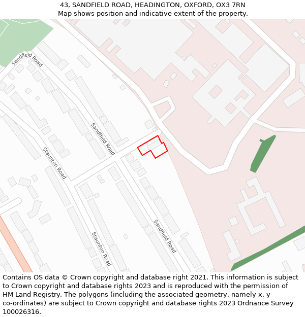 43, SANDFIELD ROAD, HEADINGTON, OXFORD, OX3 7RN: Location map and indicative extent of plot