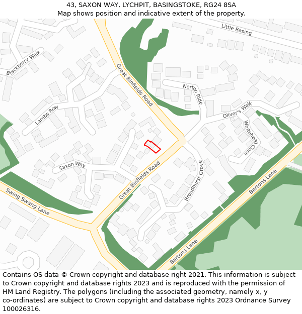 43, SAXON WAY, LYCHPIT, BASINGSTOKE, RG24 8SA: Location map and indicative extent of plot