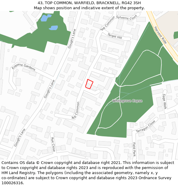 43, TOP COMMON, WARFIELD, BRACKNELL, RG42 3SH: Location map and indicative extent of plot