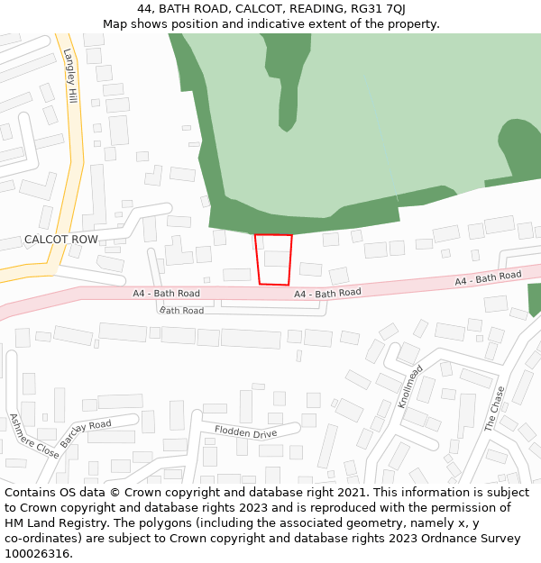 44, BATH ROAD, CALCOT, READING, RG31 7QJ: Location map and indicative extent of plot