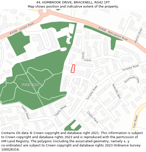 44, HOMBROOK DRIVE, BRACKNELL, RG42 1PT: Location map and indicative extent of plot