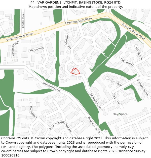 44, IVAR GARDENS, LYCHPIT, BASINGSTOKE, RG24 8YD: Location map and indicative extent of plot