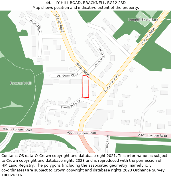 44, LILY HILL ROAD, BRACKNELL, RG12 2SD: Location map and indicative extent of plot