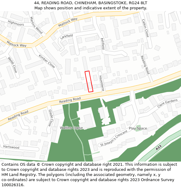 44, READING ROAD, CHINEHAM, BASINGSTOKE, RG24 8LT: Location map and indicative extent of plot