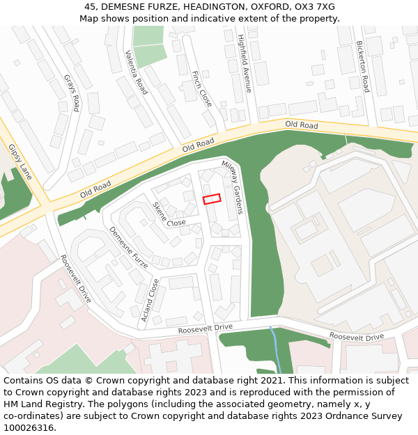 45, DEMESNE FURZE, HEADINGTON, OXFORD, OX3 7XG: Location map and indicative extent of plot