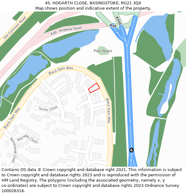 45, HOGARTH CLOSE, BASINGSTOKE, RG21 3QX: Location map and indicative extent of plot