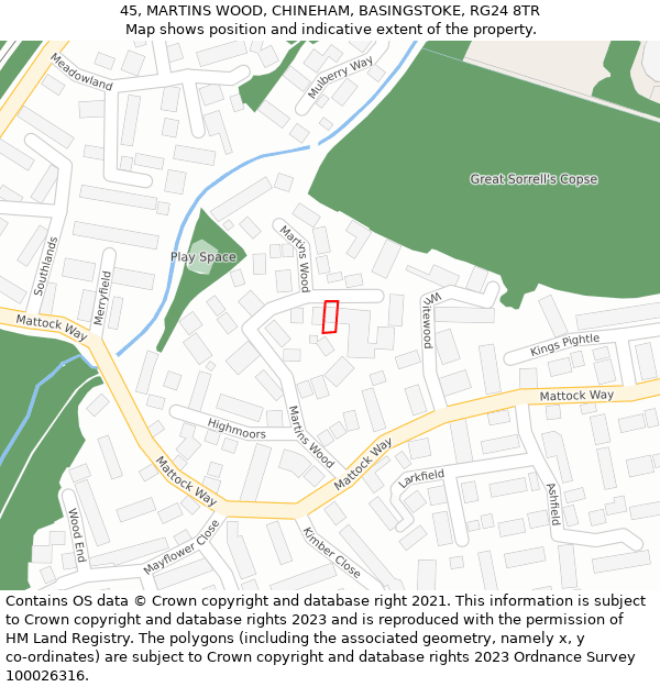 45, MARTINS WOOD, CHINEHAM, BASINGSTOKE, RG24 8TR: Location map and indicative extent of plot