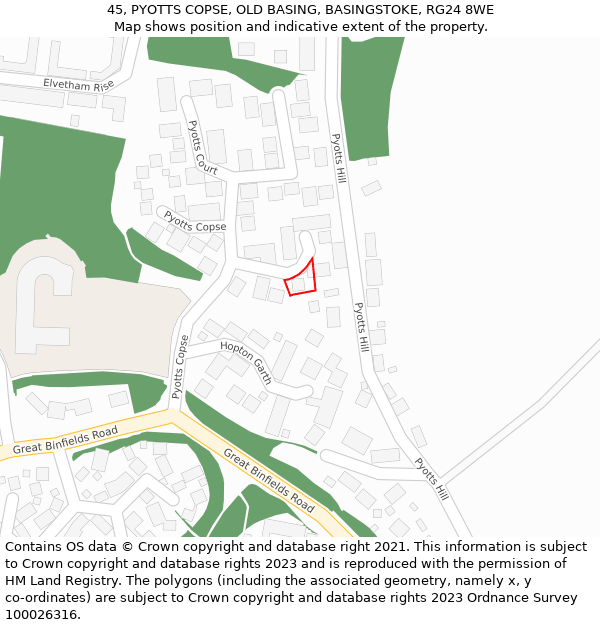 45, PYOTTS COPSE, OLD BASING, BASINGSTOKE, RG24 8WE: Location map and indicative extent of plot