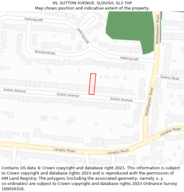 45, SUTTON AVENUE, SLOUGH, SL3 7AP: Location map and indicative extent of plot