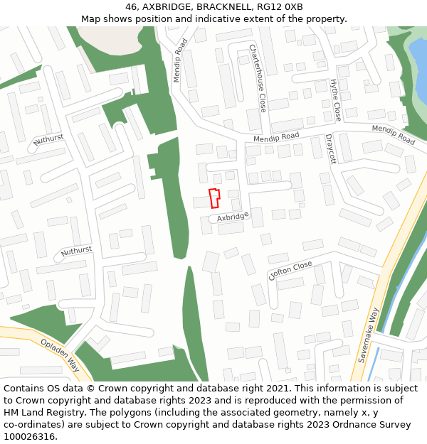 46, AXBRIDGE, BRACKNELL, RG12 0XB: Location map and indicative extent of plot