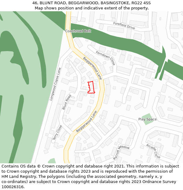 46, BLUNT ROAD, BEGGARWOOD, BASINGSTOKE, RG22 4SS: Location map and indicative extent of plot