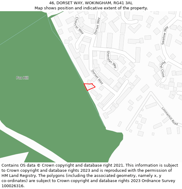46, DORSET WAY, WOKINGHAM, RG41 3AL: Location map and indicative extent of plot