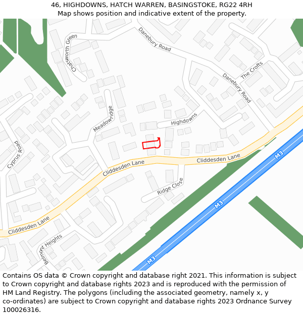 46, HIGHDOWNS, HATCH WARREN, BASINGSTOKE, RG22 4RH: Location map and indicative extent of plot