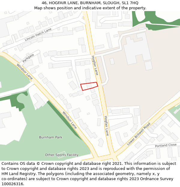46, HOGFAIR LANE, BURNHAM, SLOUGH, SL1 7HQ: Location map and indicative extent of plot