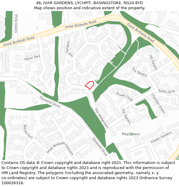 46, IVAR GARDENS, LYCHPIT, BASINGSTOKE, RG24 8YD: Location map and indicative extent of plot