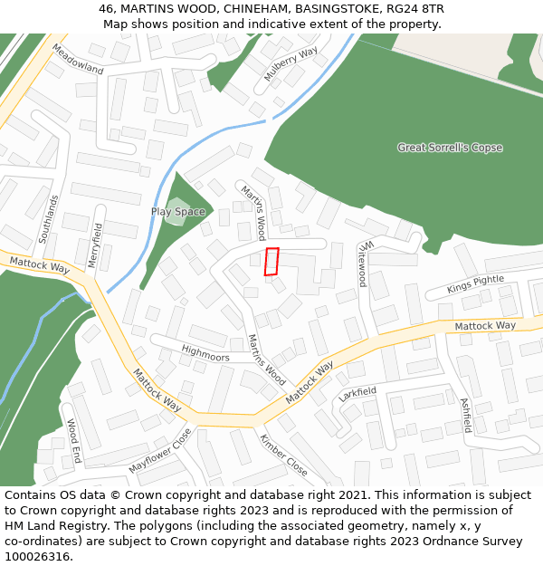 46, MARTINS WOOD, CHINEHAM, BASINGSTOKE, RG24 8TR: Location map and indicative extent of plot