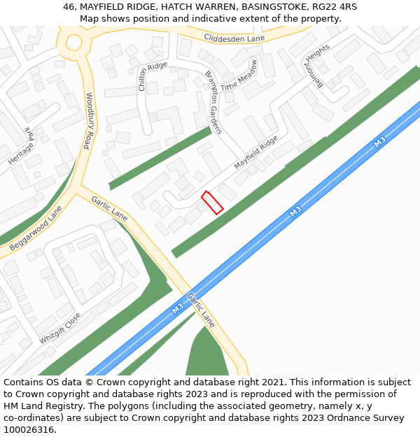 46, MAYFIELD RIDGE, HATCH WARREN, BASINGSTOKE, RG22 4RS: Location map and indicative extent of plot