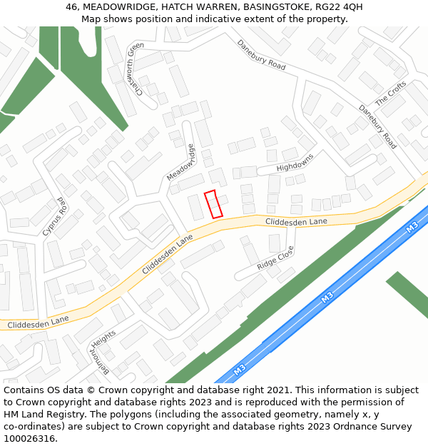 46, MEADOWRIDGE, HATCH WARREN, BASINGSTOKE, RG22 4QH: Location map and indicative extent of plot