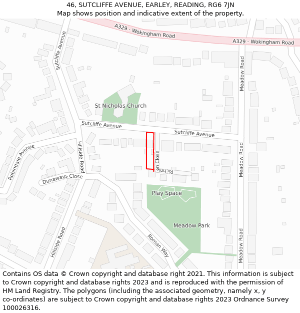 46, SUTCLIFFE AVENUE, EARLEY, READING, RG6 7JN: Location map and indicative extent of plot