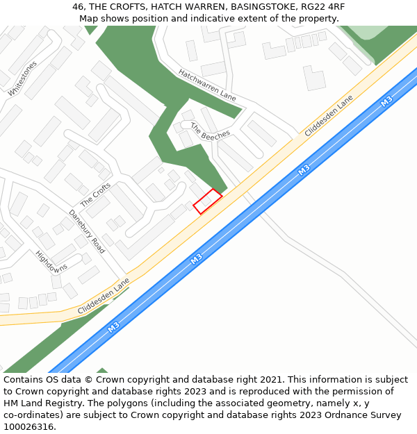 46, THE CROFTS, HATCH WARREN, BASINGSTOKE, RG22 4RF: Location map and indicative extent of plot